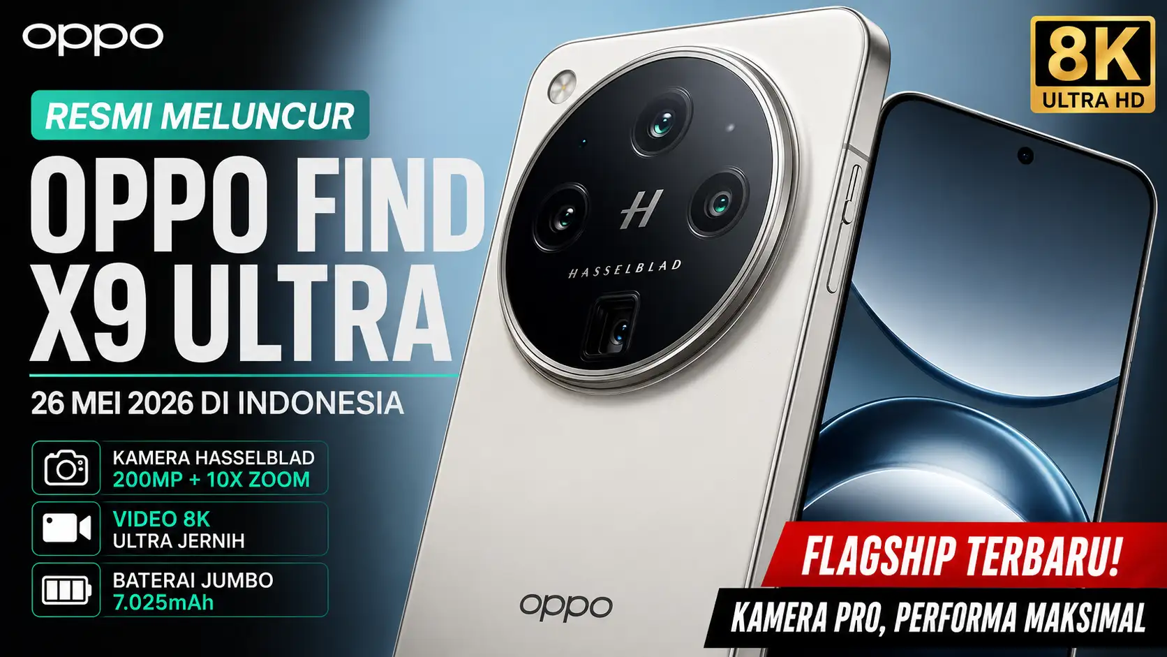 OPPO Find X9 Series Resmi Meluncur 26 Mei di Indonesia: Kamera 200MP Hasselblad dan Baterai 7.025mAh Siap Guncang Kelas Flagship
